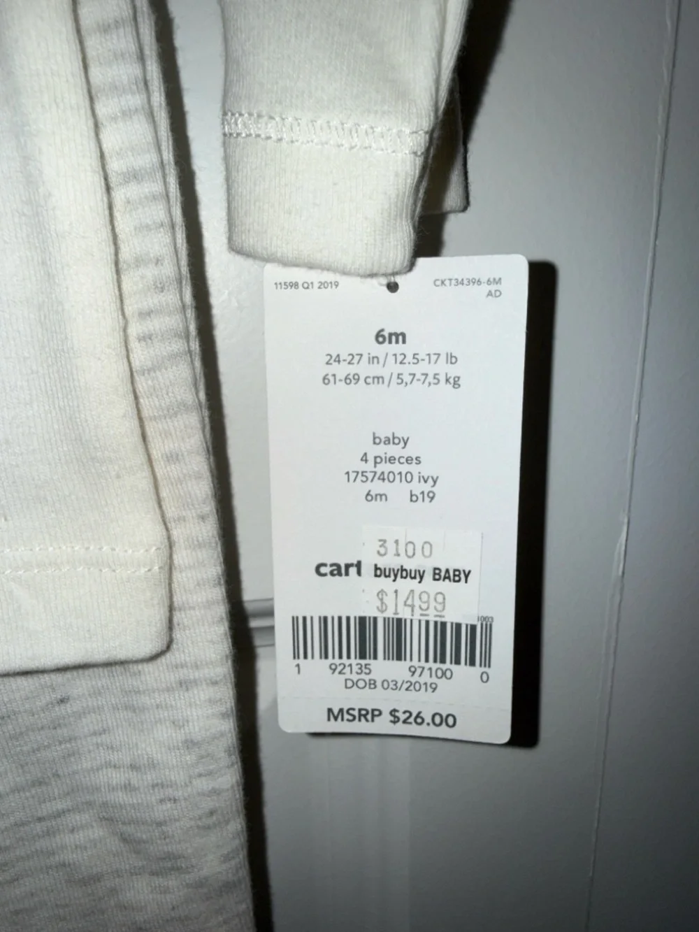 Carter's Cream Infant Onesie with Blue and Gray Print - Picture 8 of 8